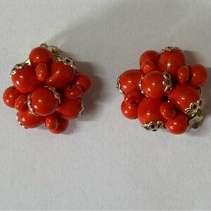 Vintage Hong Kong Orange Beaded Clip on Earrings